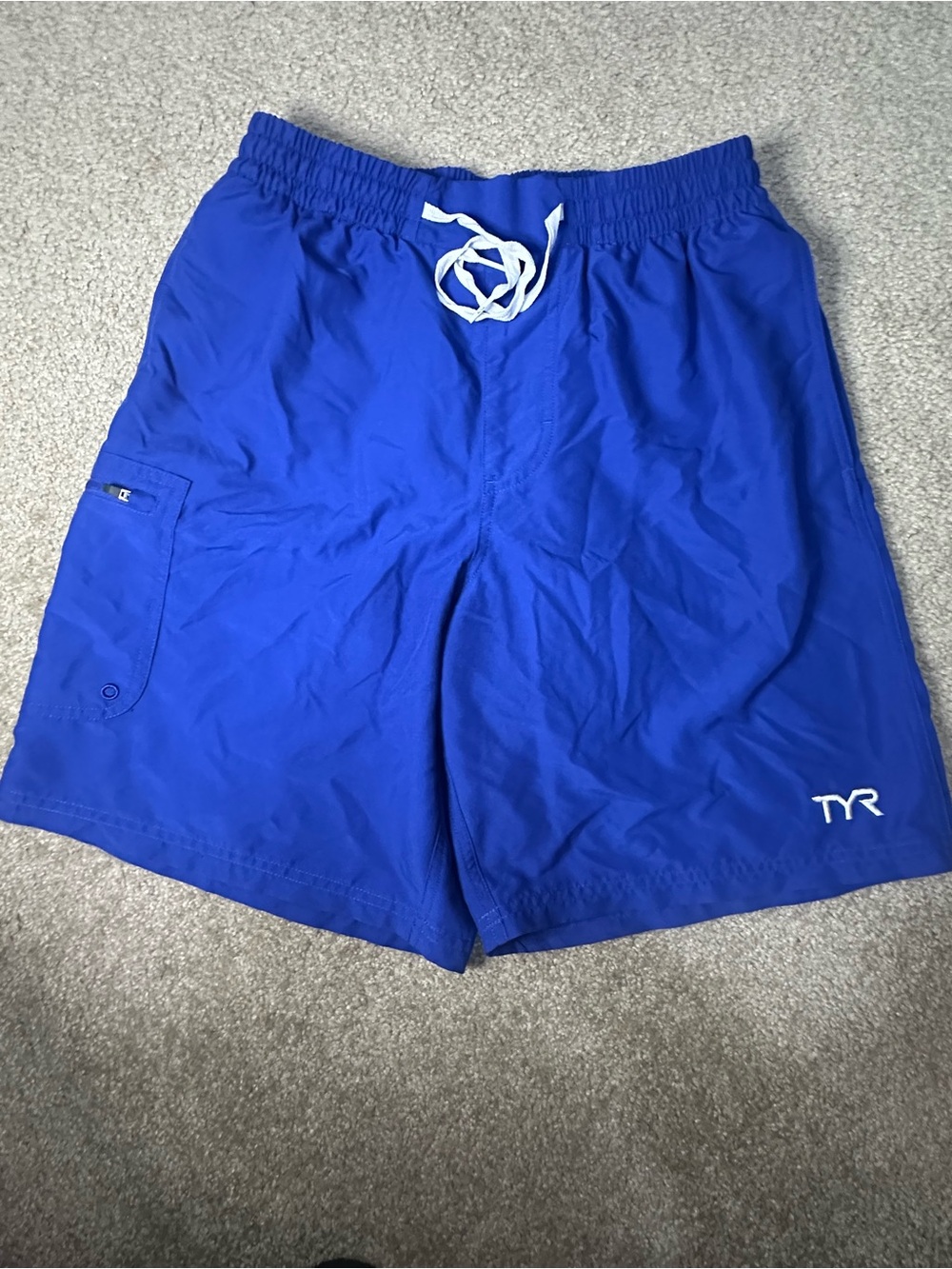 TYR Men's Bright Blue Swim Trunks with White Drawstring